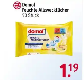 Rossmann Domol Feuchte Allzwecktücher 50 Stück Angebot