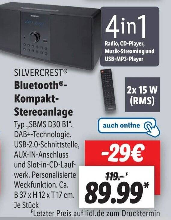 SILVERCREST Bluetooth®KompaktStereoanlage Angebot bei Lidl