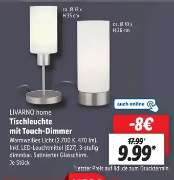 Lidl LIVARNO home Tischleuchte mit Touch-Dimmer Angebot