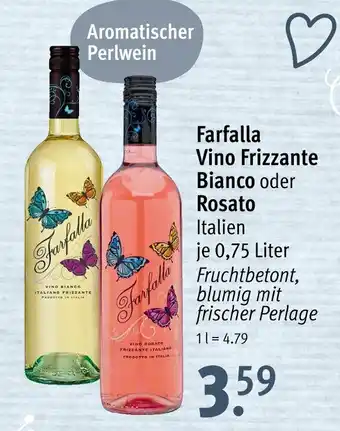 Rossmann Farfalla Vino Frizzante Bianco oder Rosato Italien je 0,75 Liter Angebot