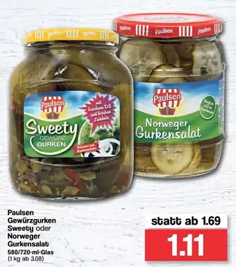 Famila Nord West Paulsen Gewürzgurken Sweety oder Norweger Gurkensalat 580/720ml Glas Angebot