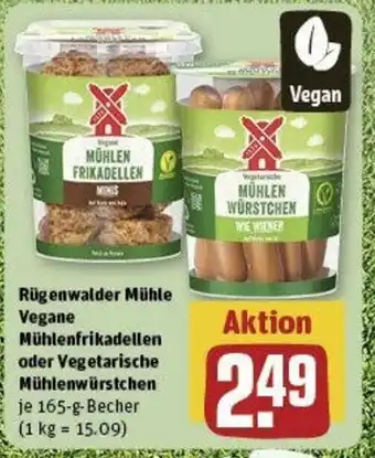 REWE Rügenwalder Mühle Vegane Mühlenfrikadellen oder Vegetarische Mühlenwürstchen je 165-g-Becher Angebot