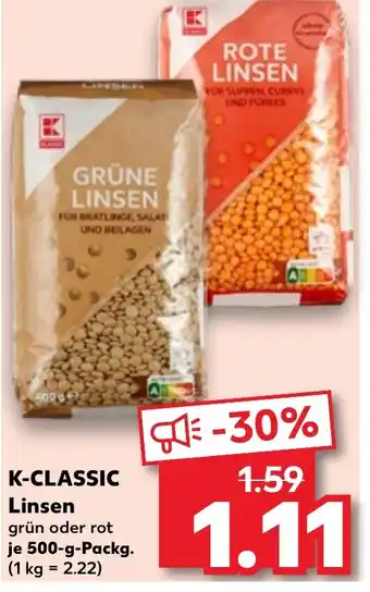 Kaufland K-CLASSIC Linsen 500 g Packg. Angebot