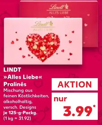 Kaufland LINDT »Alles Liebe<< Pralinés 125 g Packg. Angebot