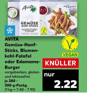 Kaufland AVITA Gemüse-Hanf-Sticks, Blumen-kohl-Falafel oder Edamame- Burger 280 - 300-g-Packg. Angebot