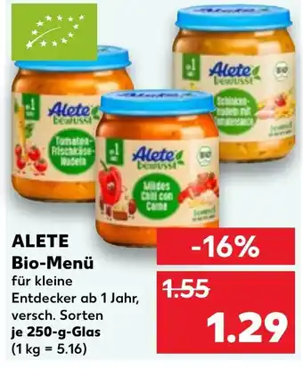 Kaufland ALETE Bio-Menü 250-g-Glas Angebot