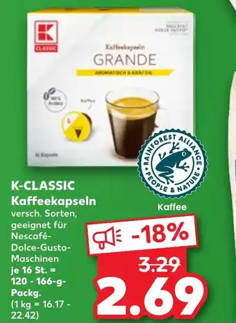 Kaufland K-CLASSIC Kaffeekapseln 120 - 166-g-Packg. Angebot