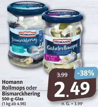 Markant Markt Homann Rollmops oder Bismarckhering 500 g Glas Angebot