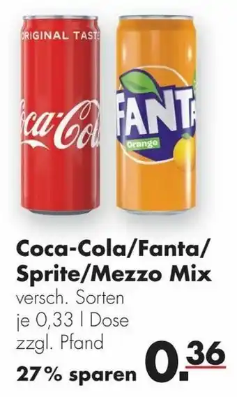 Handelshof Coca Cola , Fanta, Sprite oder Mezzo Mix 0,33L Angebot