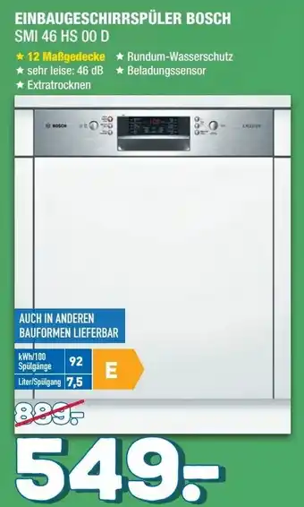 Holzleitner Bosch Einbaugeschirrspüler SMI 46 HS 00 D Angebot