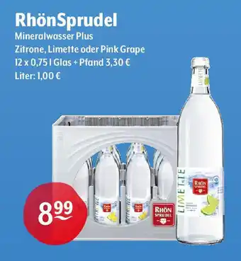 Getränke Hoffmann RhönSprudel Mineralwasser Plus Zitrone, Limette oder Pink Grape 12 x 0,75 L Angebot