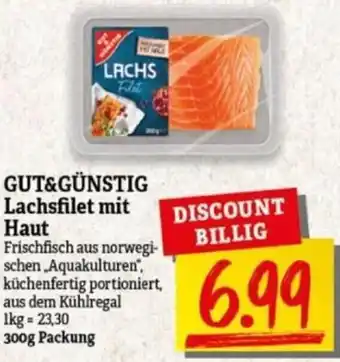 NP Discount GUT&GÜNSTIG Lachsfilet mit Haut 300 g Packung Angebot