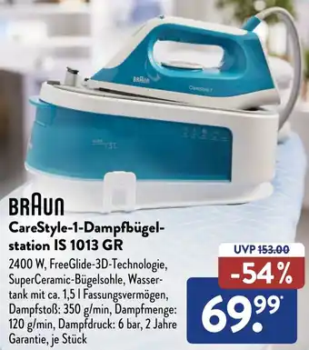 Aldi Süd BRAUN CareStyle-1-Dampfbügelstation IS 1013 GR Angebot