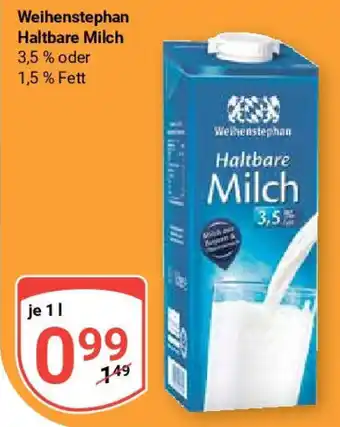 Globus Weihenstephan Haltbare Milch 3,5 % oder 1,5 % Fett je 11 Angebot