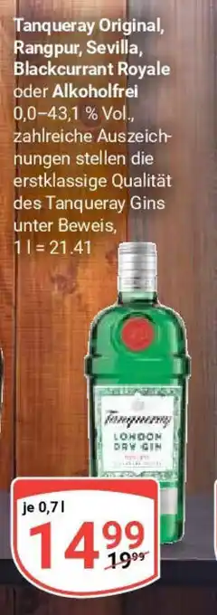 Globus Tanqueray Original, Rangpur, Sevilla, Blackcurrant Royale oder Alkoholfrei je 0,7 L Angebot