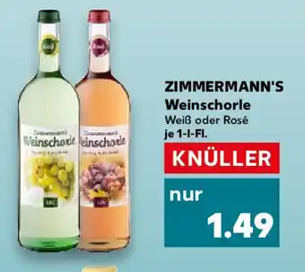 Kaufland ZIMMERMANN'S Weinschorle Weiß oder Rosé 1-l-Fl. Angebot