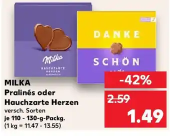 Kaufland MILKA Pralinés oder Hauchzarte Herzen 110-130 g Packg. Angebot