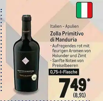 METRO Italien-apulien Zolla Primitivo Di Manduria Angebot