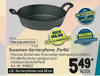 METRO Mihchelangelo Gusseisen Servierphann „parilla” Angebot