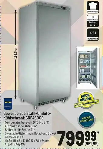 METRO Gewerbe Edelstahl Umluft Kühlschrank GRE4600S Angebot