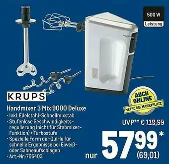 METRO Krups Handmixer 3 Mix 9000 Deluxe Angebot