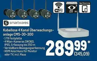 METRO Smartwares Kabellose 4 Kanal überwachungsanlage Cms-30-300 Angebot