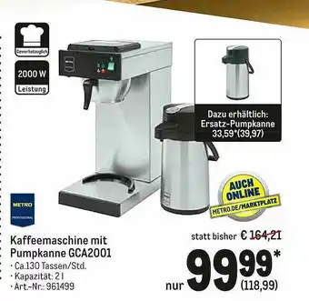 METRO Metro Professional Kaffeemaschine Mit Pumpkanne Gca2001 Angebot