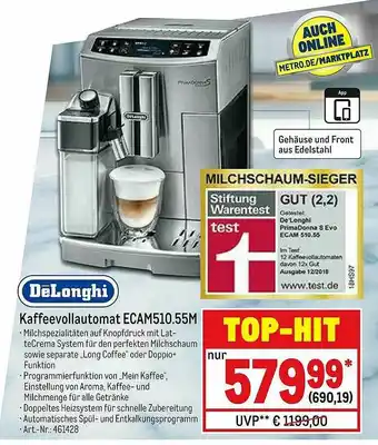 METRO Delonghi Kaffeevollautomat Ecam510.55m Angebot