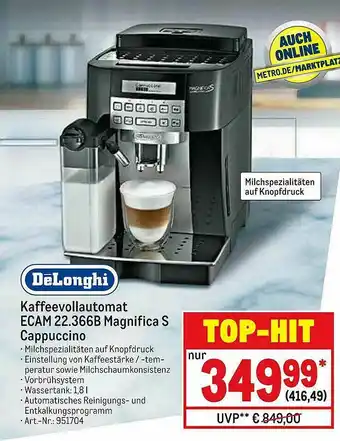 METRO Delonghi Kaffeevollautomat Ecam 22.366b Magnifica S Cappuccino Angebot