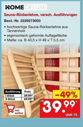 Netto Marken-Discount Home Deluxe Sauna-rückenlehne Angebot