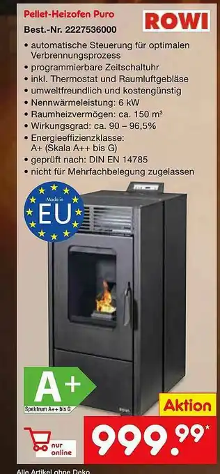 Netto Marken-Discount Rowi Pellet-heizofen Puro Angebot