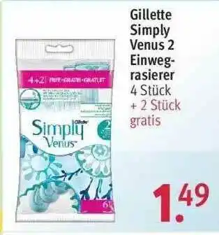 Rossmann Gillette Simply Venus 2 Einwegrasierer Angebot