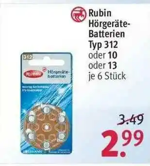 Rossmann Rubin Hörgeräte-batterien Typ312, 10 Oder 13 Angebot