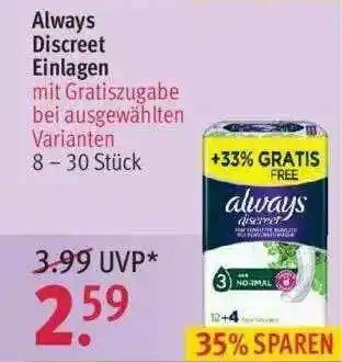 Rossmann Always Discreet Einlagen Mit Gratiszugabe Bei Ausgewählten Varianten Angebot