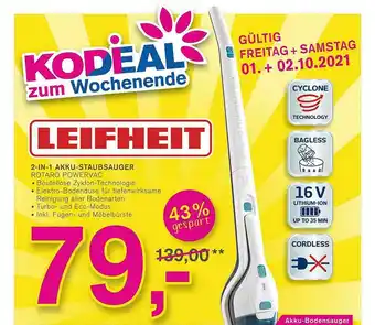 KODi Leifheit 2in1 Akku-staubsauger Rotaro Powervac Angebot