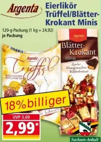 Norma Argenta Eierlikör Trüffel/Blätter Krokant Minis 120 g Packung Angebot