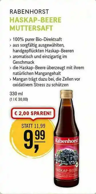 Reformhaus Bacher Rabenhorst Haskap-beere Muttersaft Angebot