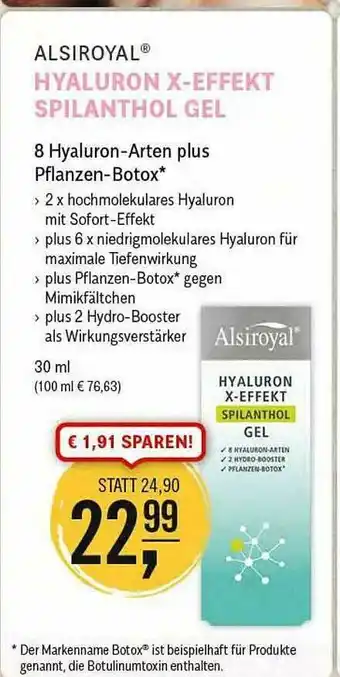 Reformhaus Bacher Alsiroyal Hyaluron X-effekt Spilanthol Gel Angebot
