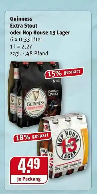 REWE Guinnes Extra Stout Oder Hop House 13 Lager Angebot