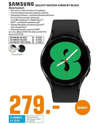 Saturn Samsung Galaxy Watch4 44mm Bt Black Smartwatch Angebot