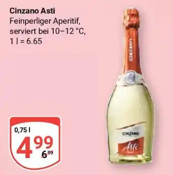 Globus Cinzano Asti Feinperliger Aperitif, serviert bei 10-12 °C, je 0,75 L Angebot