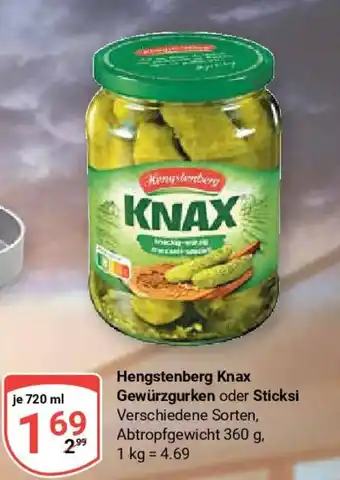 Globus Hengstenberg Knax Gewürzgurken oder Sticksi Verschiedene Sorten, je 720 ml Angebot