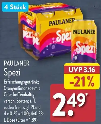 Aldi Nord PAULANER Spezi 4x0,33 L Dose Angebot