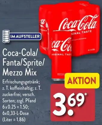 Aldi Nord Coca-Cola/ Fanta/Sprite/ Mezzo Mix 6x0,33 L Dose Angebot