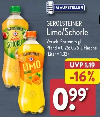 Aldi Nord GEROLSTEINER Limo/Schorle 0,75 L Flasche Angebot