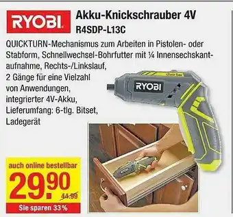 V Baumarkt Ryobi Akku-knickschrauber 4v R4sdp-l13c Angebot