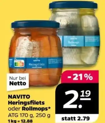 NETTO NAVITO Heringsfilets oder Rollmops 250 g Angebot