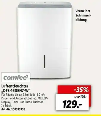 Lidl Comfee Luftentfeuchter Df3-16en7-w Angebot