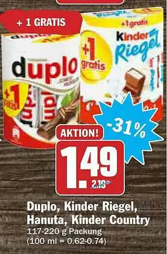 AEZ Duplo, Kinder Riegel, Hanuta, Kinder Country Angebot