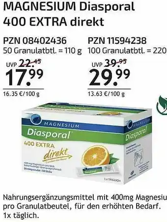 Aliva Magnesium Diasporal 400 Extra Direkt Angebot